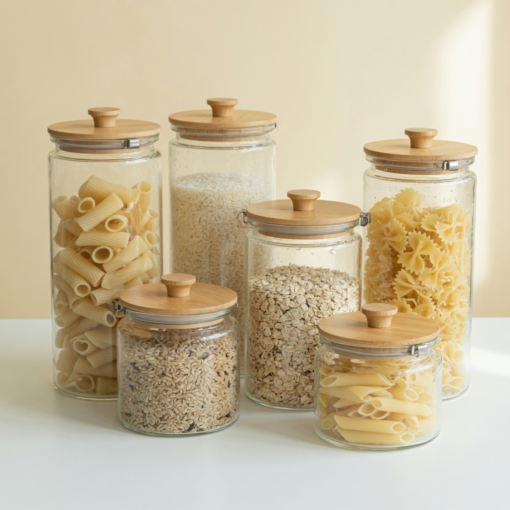 Clear airtight food storage jars with lids