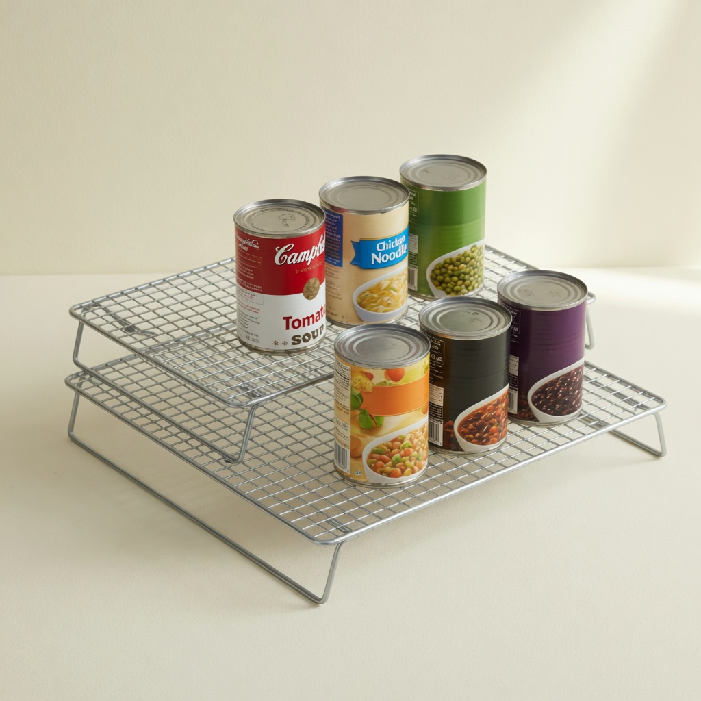 Wire shelf risers for pantry cans